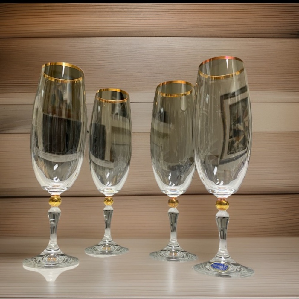 Bohemia Cristal-Crystalex Elegant Gold Rimmed Champagne fluted Glass Set